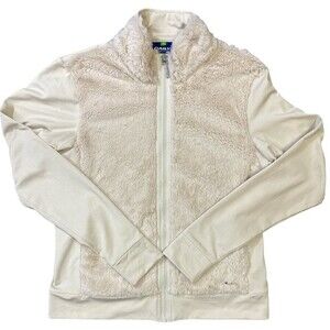 Daily Sports Beige Faux Fur Full Zip Long Sleeve Women's Golf Jacket Size Medium